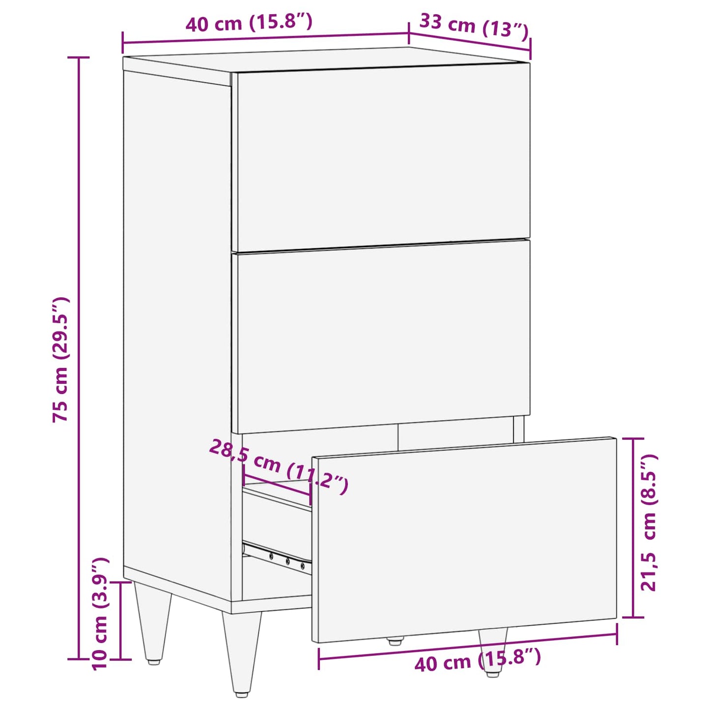 Sideboard with Drawer Brown 40 x 33 x 75 cm Solid Mango Wood