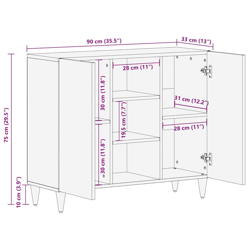 Sideboard with Shelf Brown 90 x 33 x 75 cm Solid Mango Wood