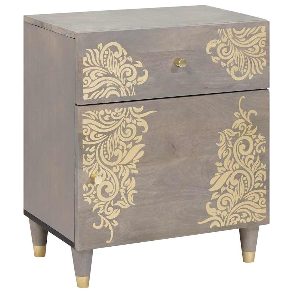 Bedside Cabinet with Door Grey 50 x 33 x 60 cm Solid Mango Wood