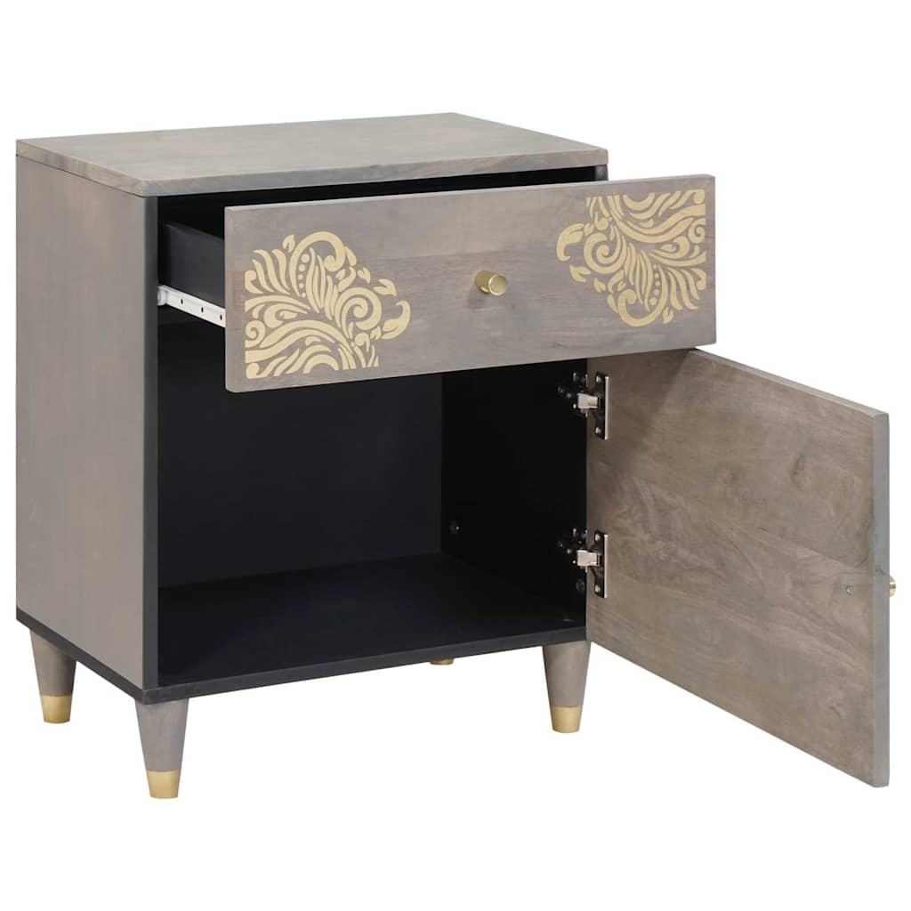 Bedside Cabinet with Door Grey 50 x 33 x 60 cm Solid Mango Wood