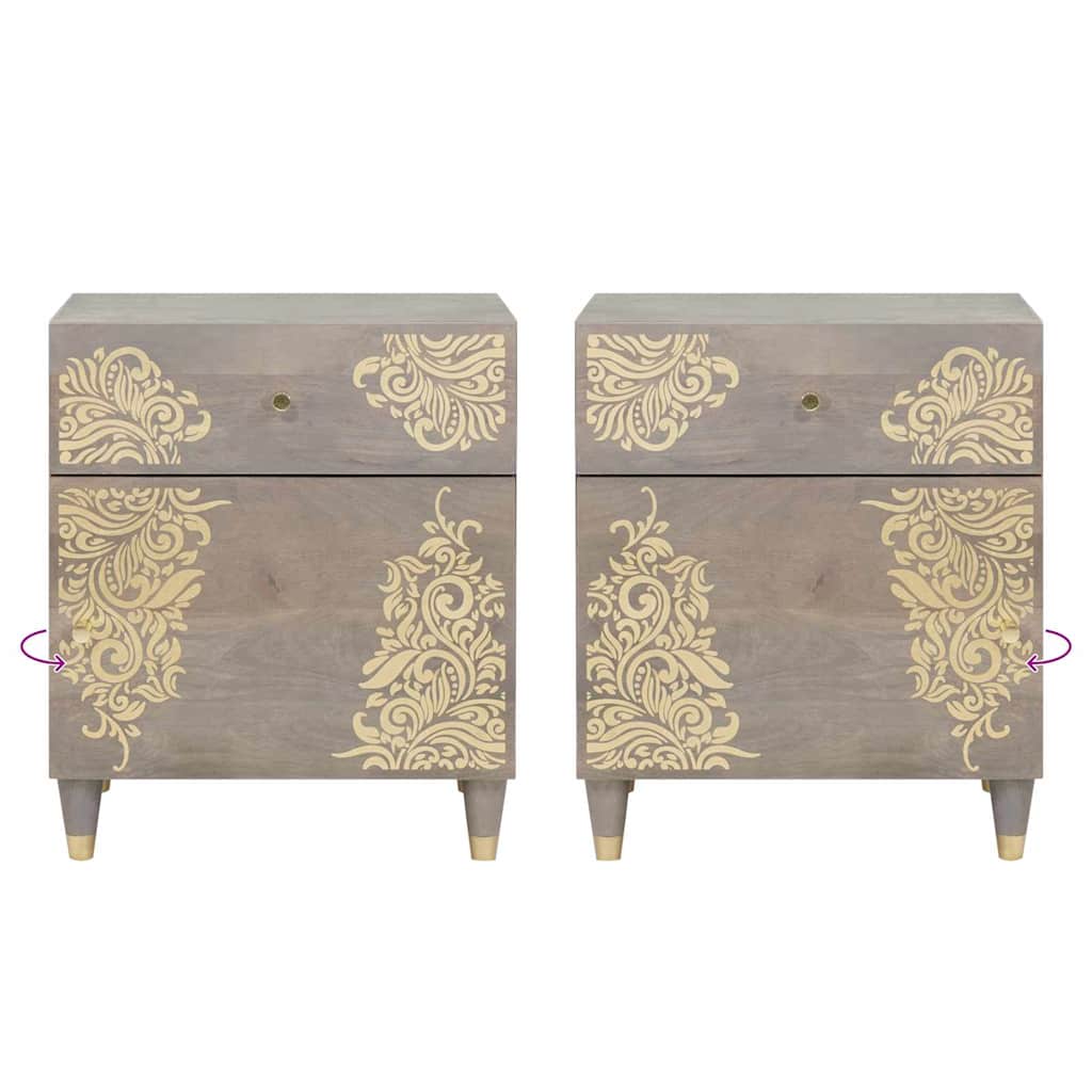 Bedside Cabinet with Door Grey 50 x 33 x 60 cm Solid Mango Wood