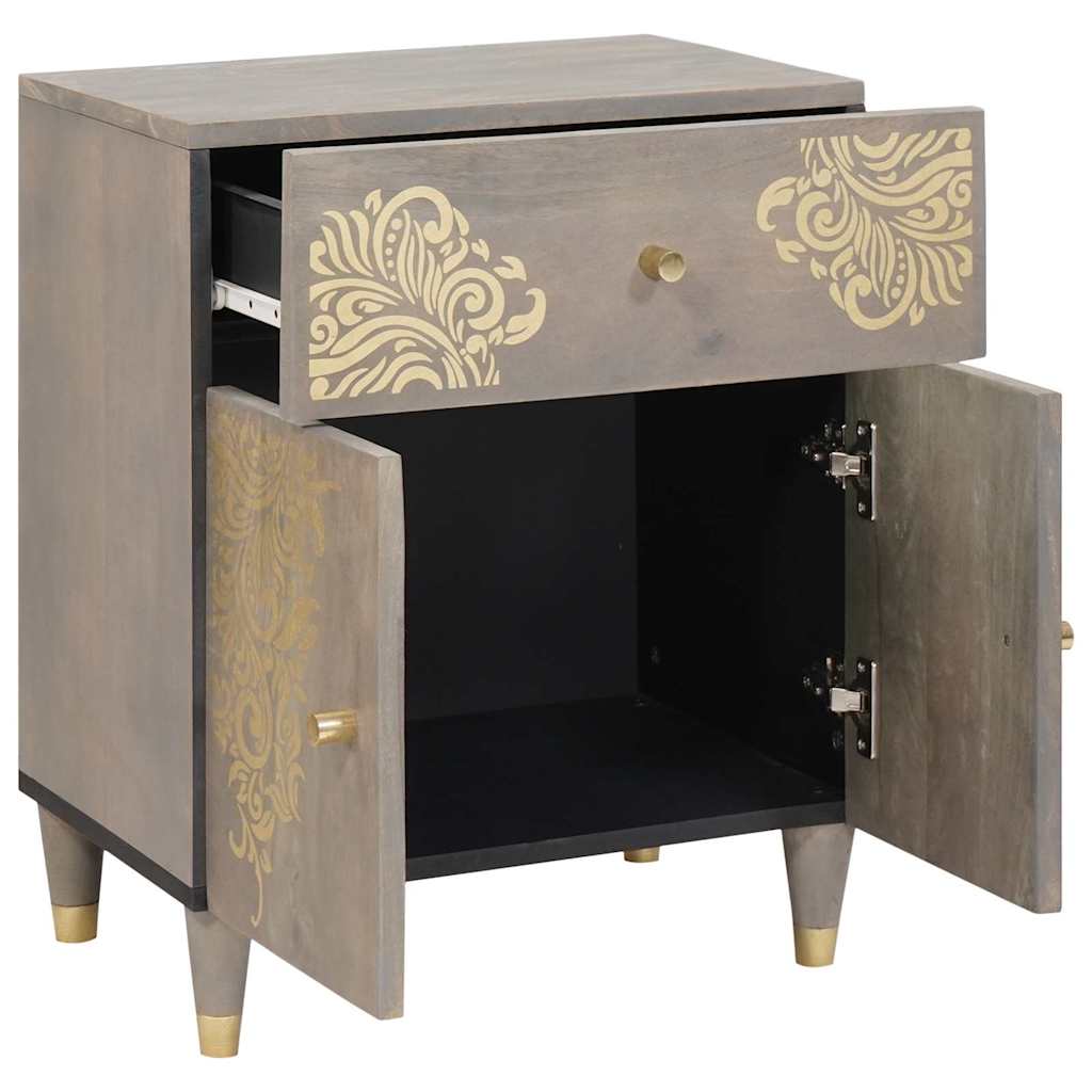 Bedside Cabinet with Door Grey 50 x 33 x 60 cm Solid Mango Wood