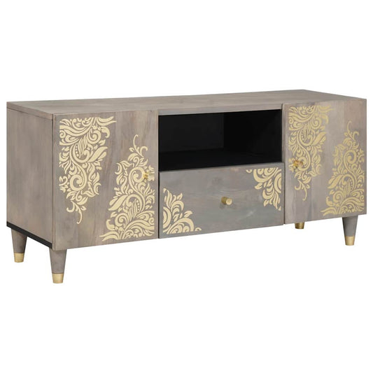 TV Cabinet with Drawer Grey 105 x 33 x 46 cm Solid Mango Wood
