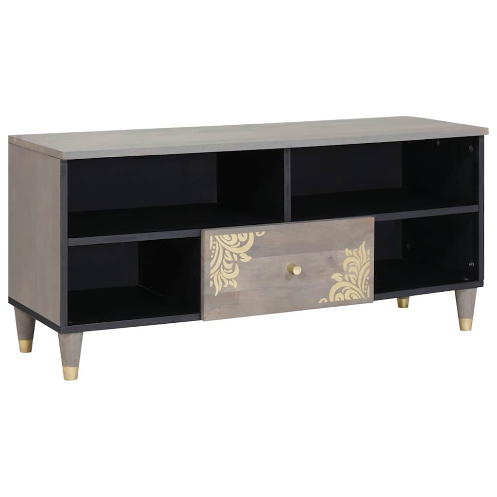 TV Cabinet with Drawer Grey 100 x 33 x 46 cm Solid Mango Wood