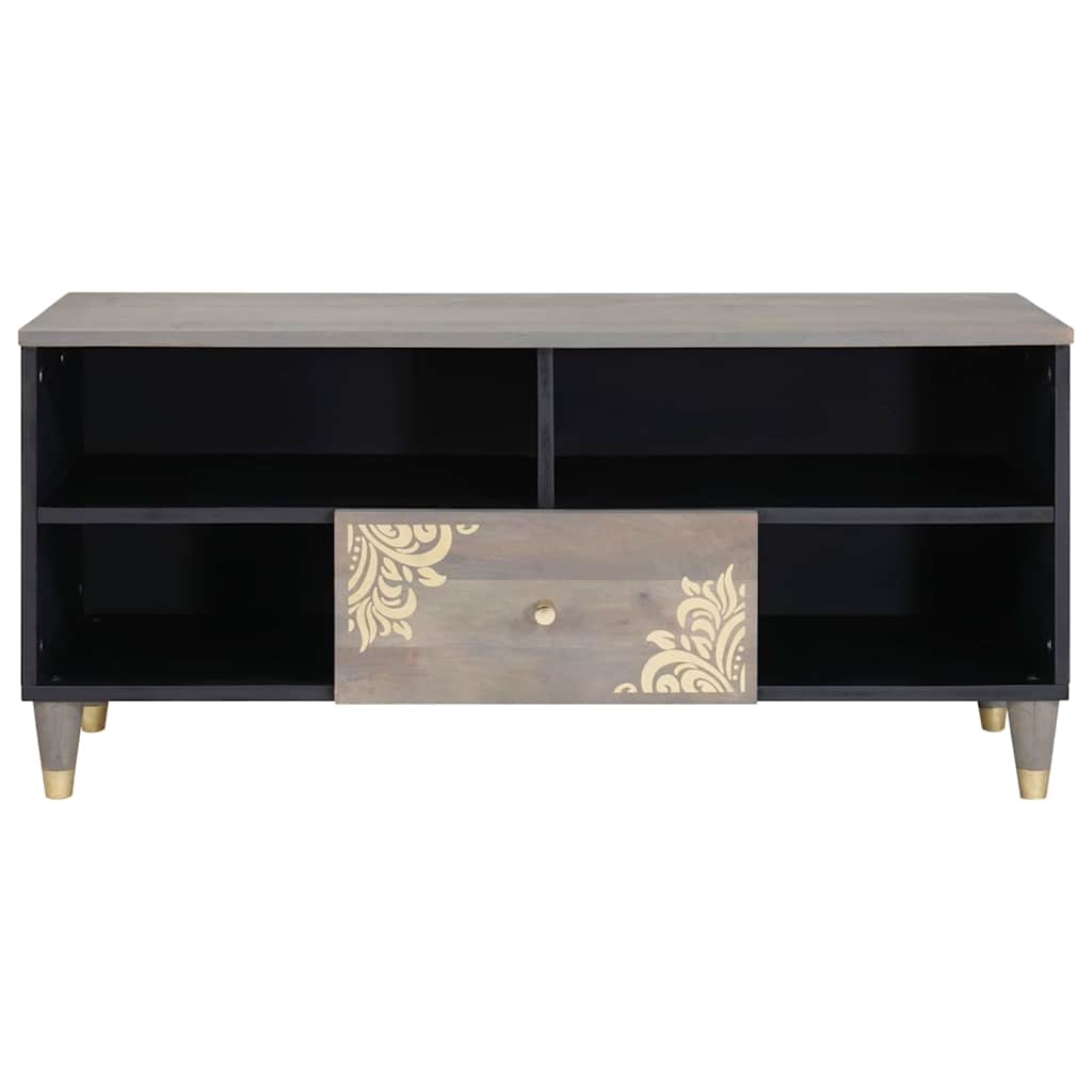 TV Cabinet with Drawer Grey 100 x 33 x 46 cm Solid Mango Wood