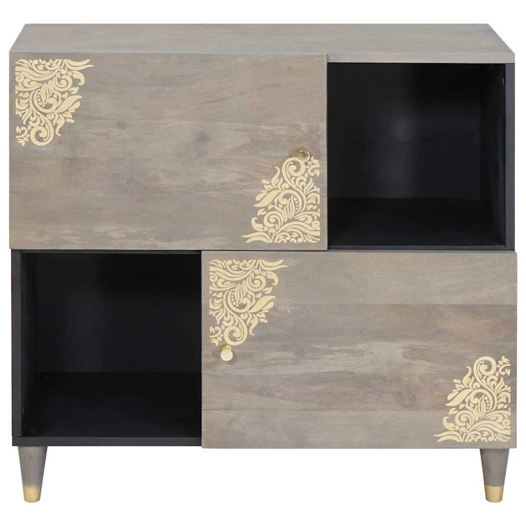 Sideboard Grey and Gold 80 x 33 x 75 cm Solid Mango Wood