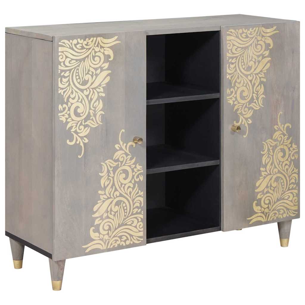 Sideboard Grey and Gold 90 x 33 x 75 cm Solid Mango Wood