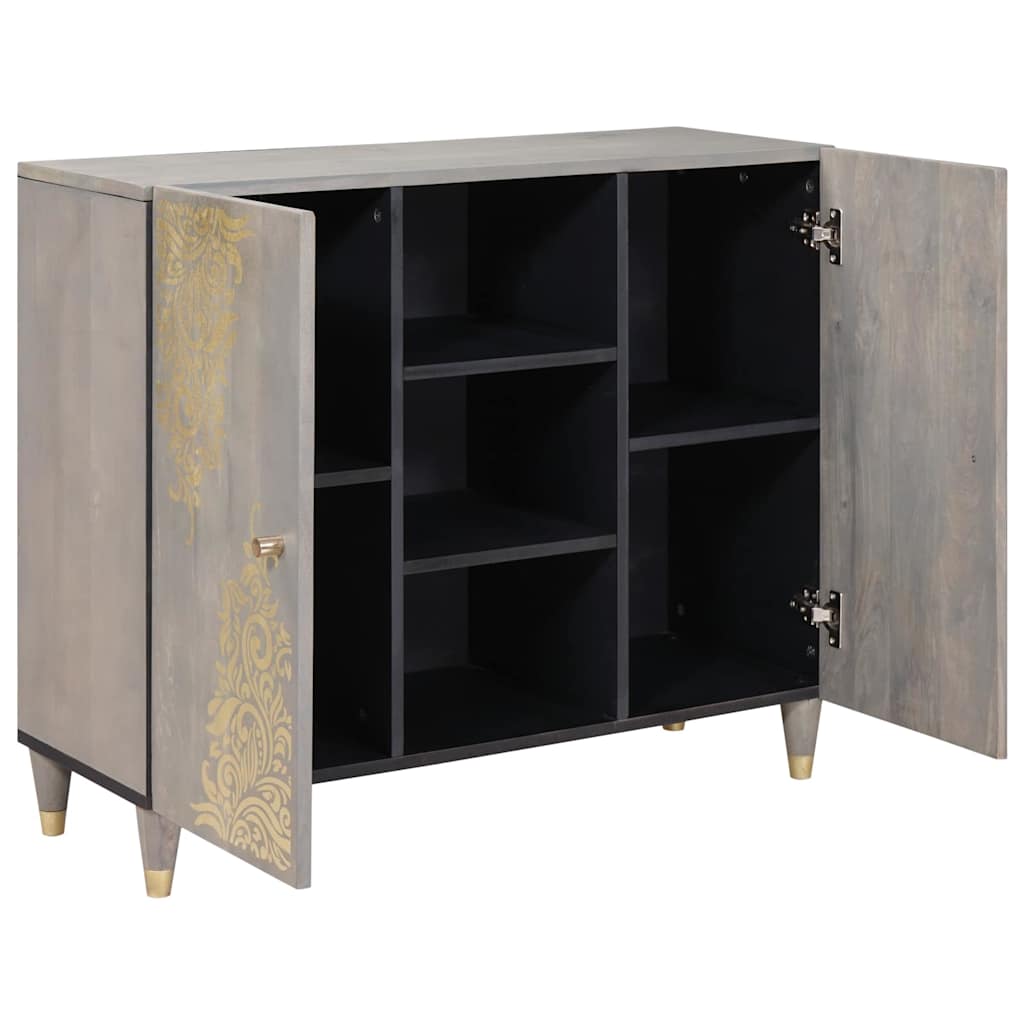 Sideboard Grey and Gold 90 x 33 x 75 cm Solid Mango Wood
