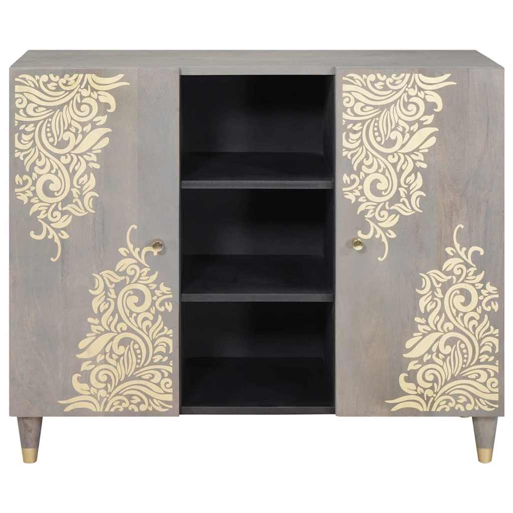 Sideboard Grey and Gold 90 x 33 x 75 cm Solid Mango Wood