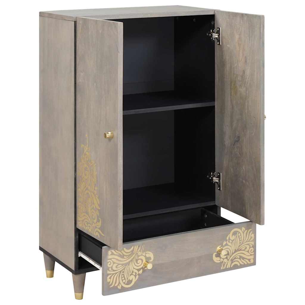 Highboard Grey and Gold 60 x 33 x 100 cm Solid Mango Wood