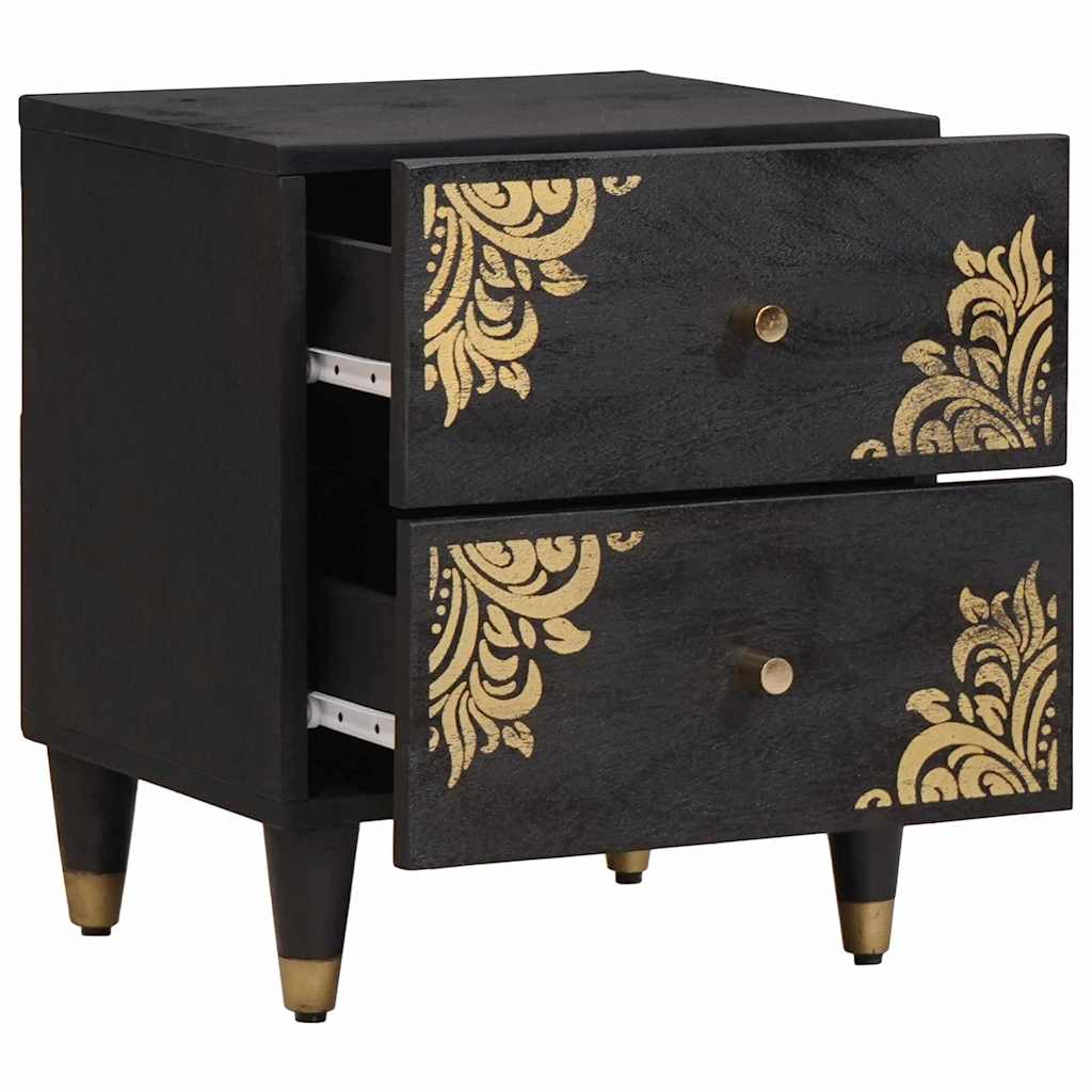 Bedside Cabinet 2 pcs Black 40 x 33 x 46 cm Solid Mango Wood