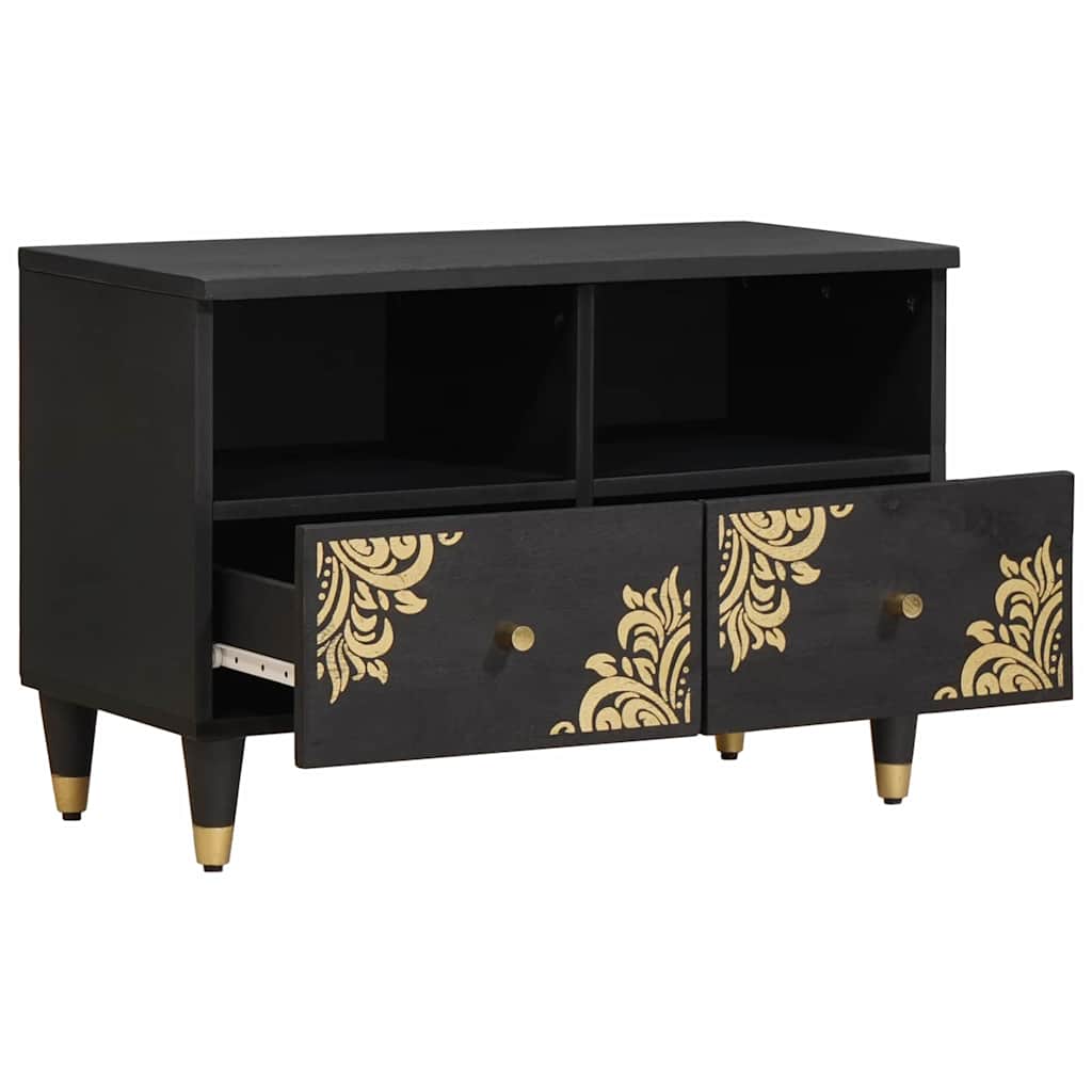 TV Cabinet with Drawer Black 70 x 33 x 46 cm Solid Mango Wood