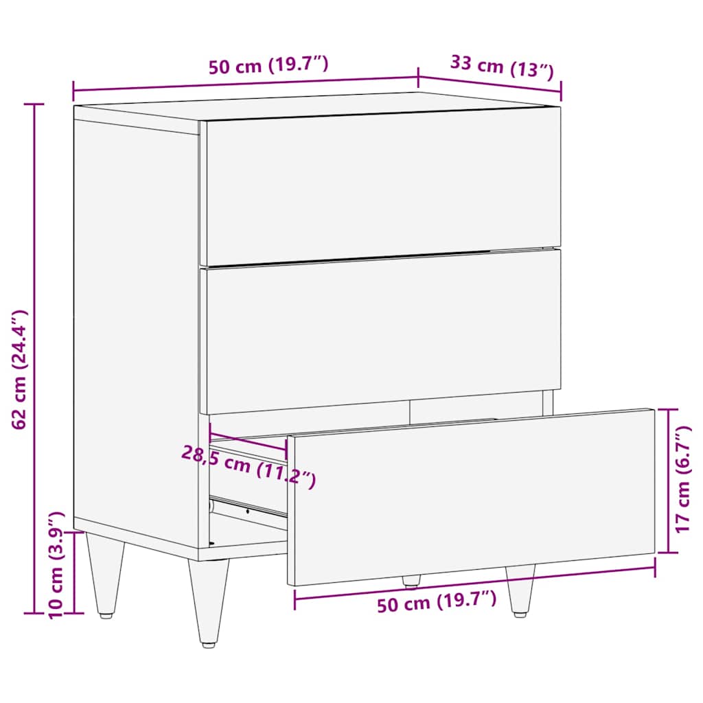 Bedside Cabinet Black 50 x 33 x 62 cm Solid Mango Wood