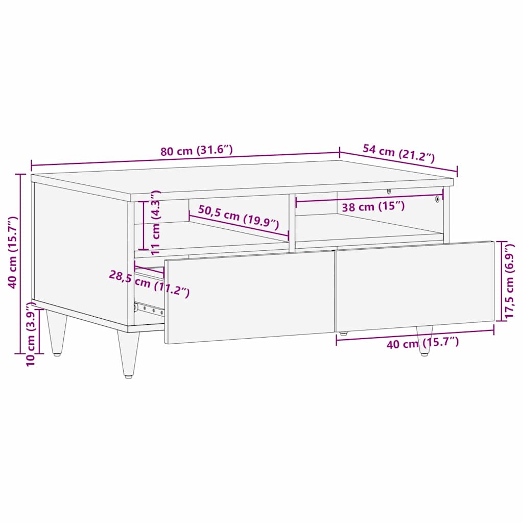 Coffee Table with Drawer Black 80 x 54 x 40 cm Solid Mango Wood