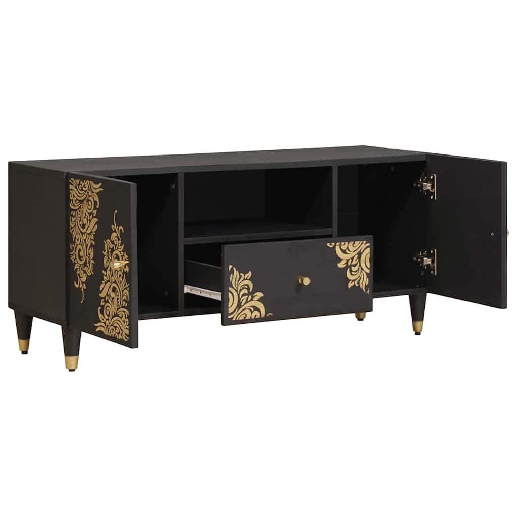 TV Cabinet with Drawer Black 105 x 33 x 46 cm Solid Mango Wood