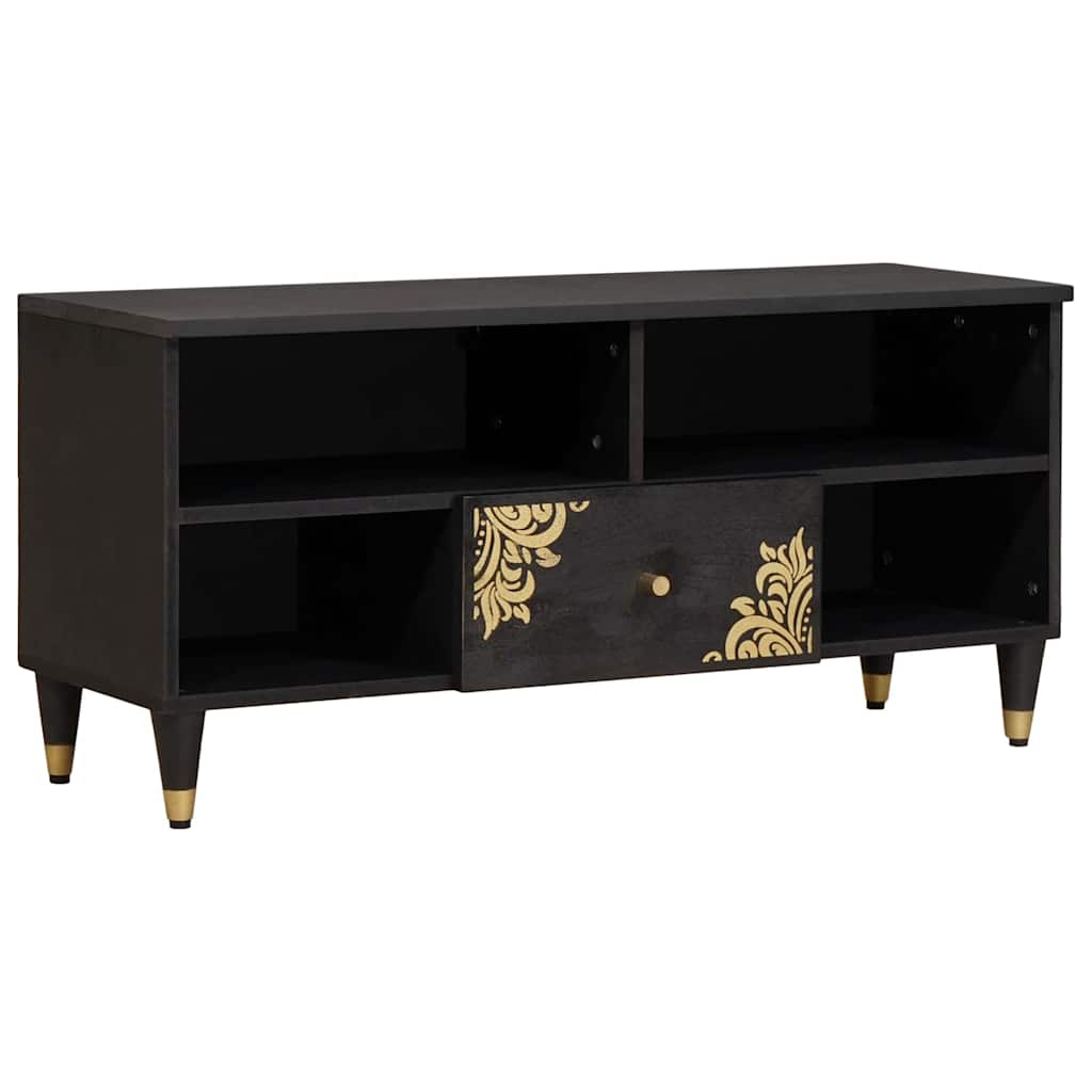 TV Cabinet with Drawer Black 100 x 33 x 46 cm Solid Mango Wood