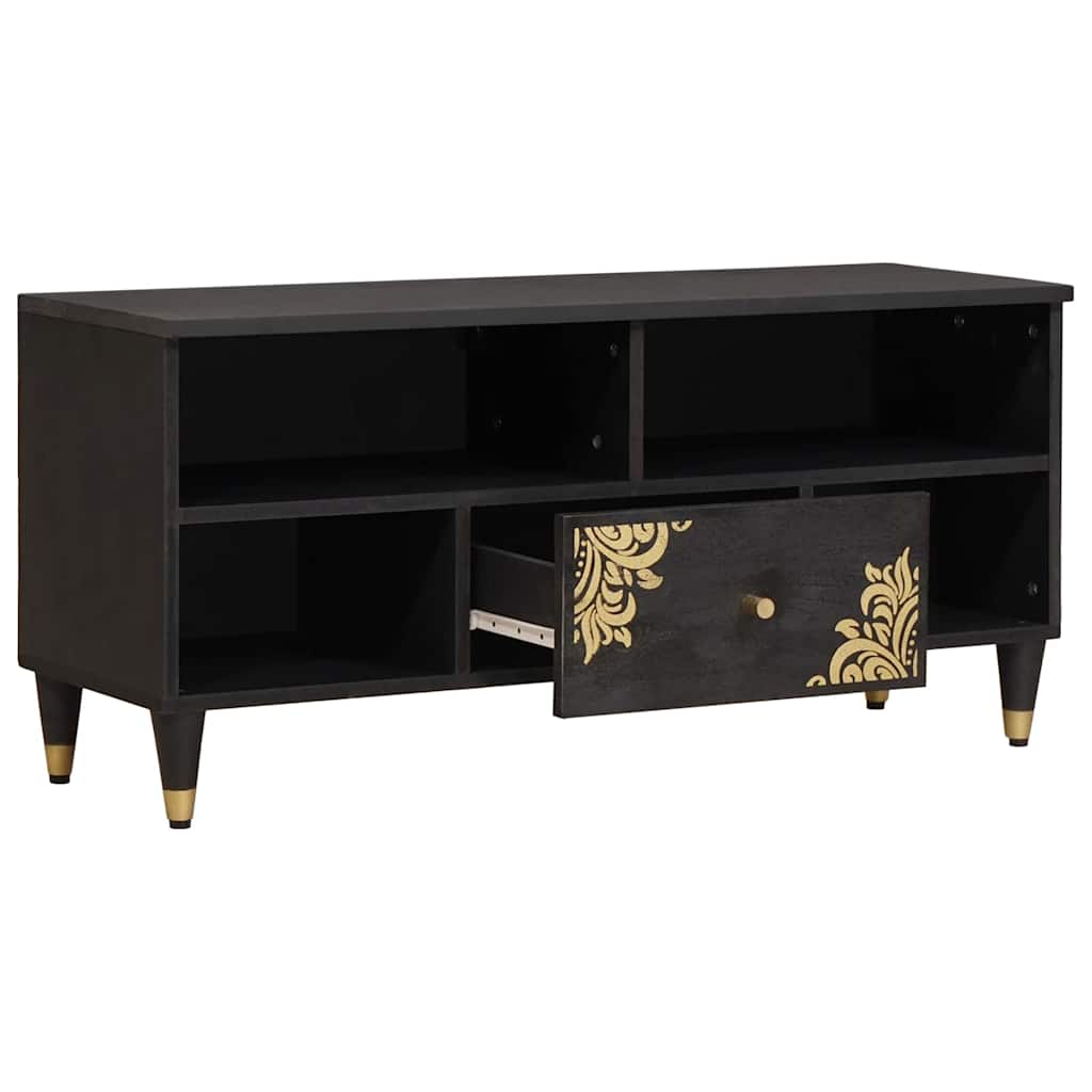TV Cabinet with Drawer Black 100 x 33 x 46 cm Solid Mango Wood