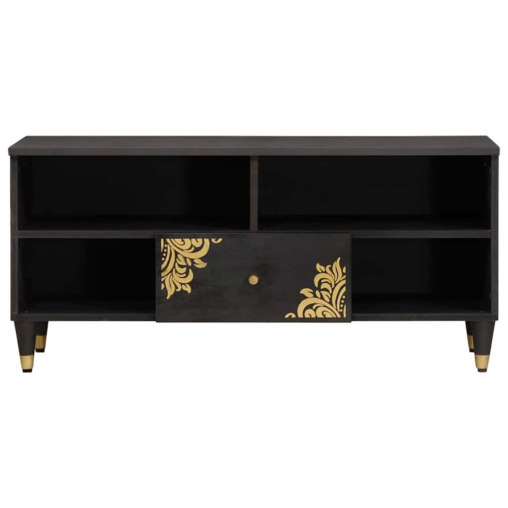 TV Cabinet with Drawer Black 100 x 33 x 46 cm Solid Mango Wood