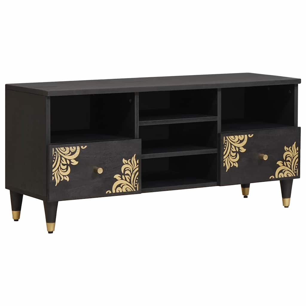 TV Cabinet with Drawer Black 100 x 33 x 46 cm Solid Mango Wood