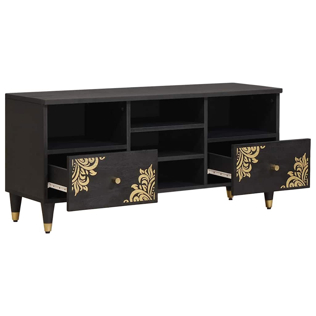 TV Cabinet with Drawer Black 100 x 33 x 46 cm Solid Mango Wood