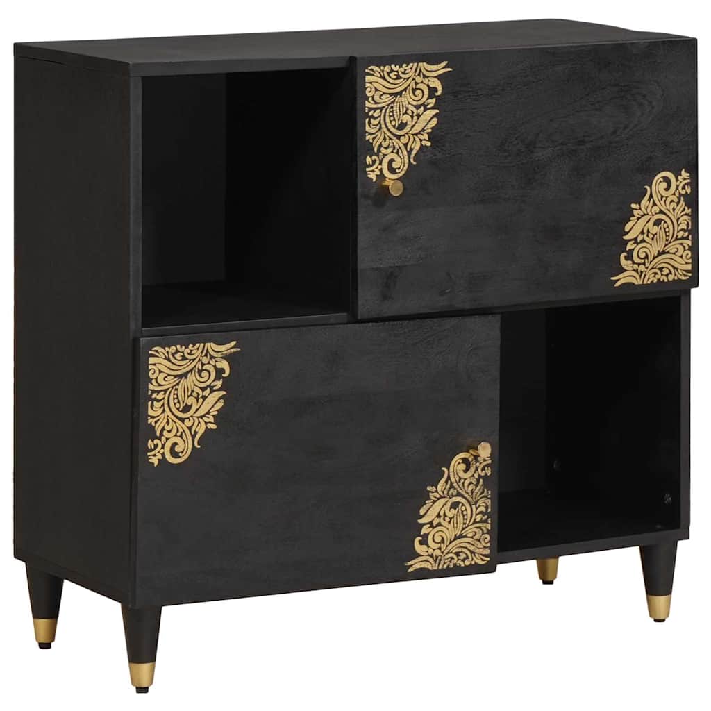 Sideboard with Shelf Black 80 x 33 x 75 cm Solid Mango Wood