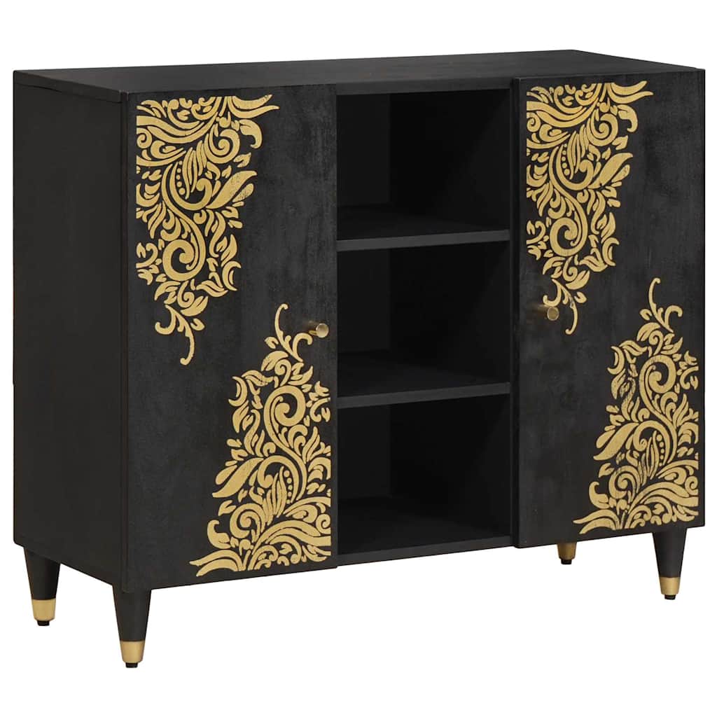 Sideboard with Shelf Black 90 x 33 x 75 cm Solid Mango Wood