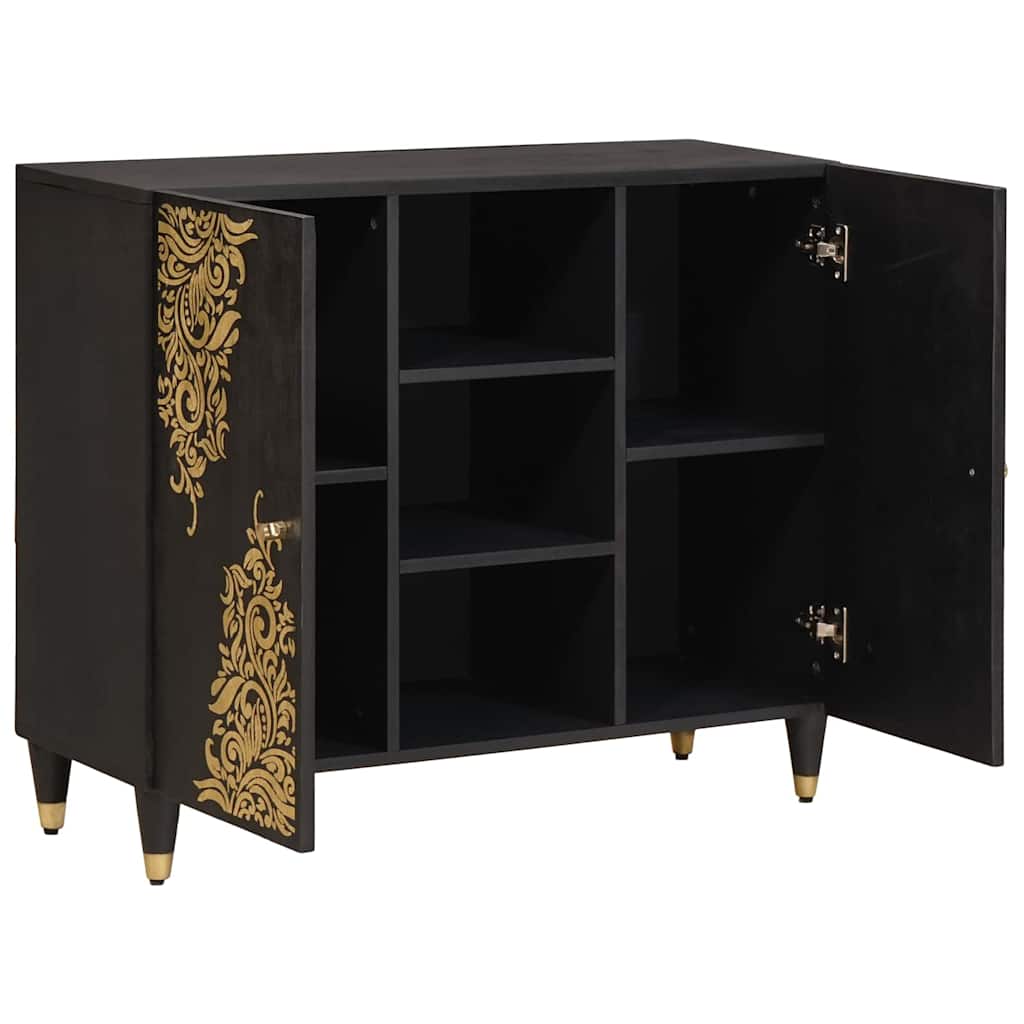 Sideboard with Shelf Black 90 x 33 x 75 cm Solid Mango Wood