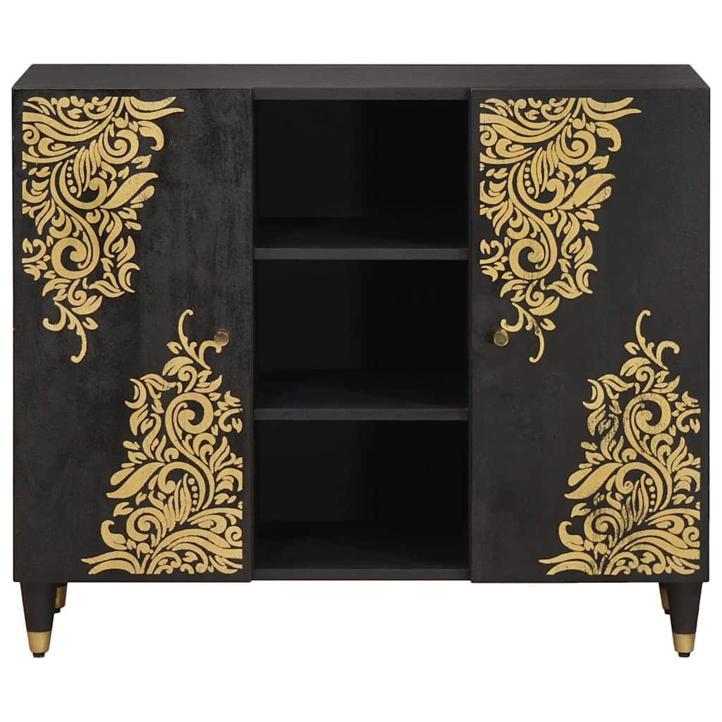 Sideboard with Shelf Black 90 x 33 x 75 cm Solid Mango Wood