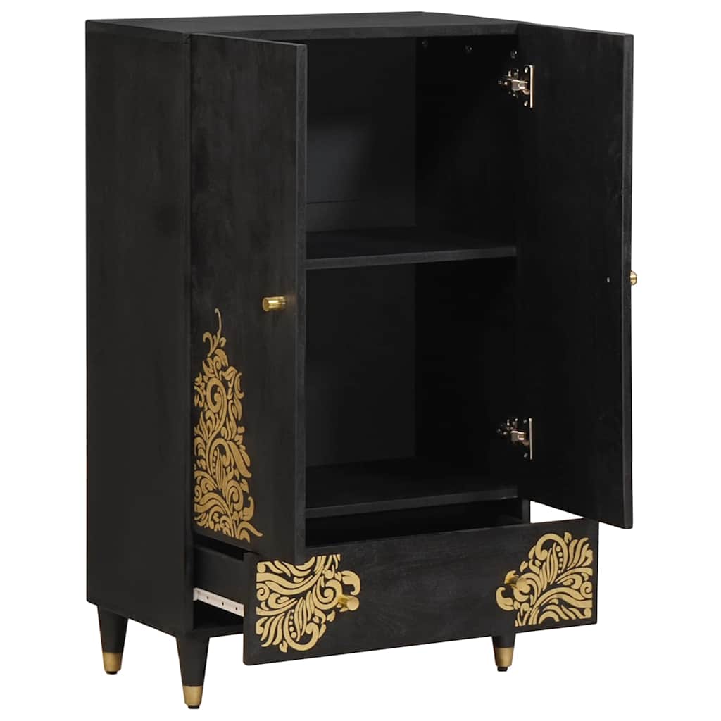 Highboard with Drawer Black 60 x 33 x 100 cm Solid Mango Wood