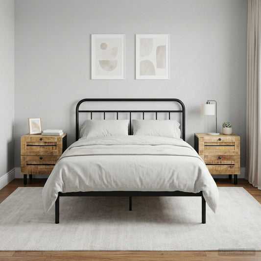 Bedside Table 2 pcs Natural 40 x 33 x 46 cm Solid Mango Wood