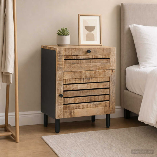 Bedside Table Natural 50 x 33 x 60 cm Solid Mango Wood