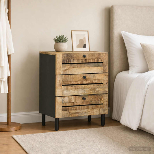 Bedside Table Natural 50 x 33 x 62 cm Solid Mango Wood