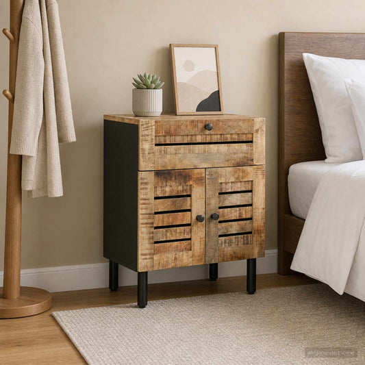 Bedside Table Natural 50 x 33 x 60 cm Solid Mango Wood