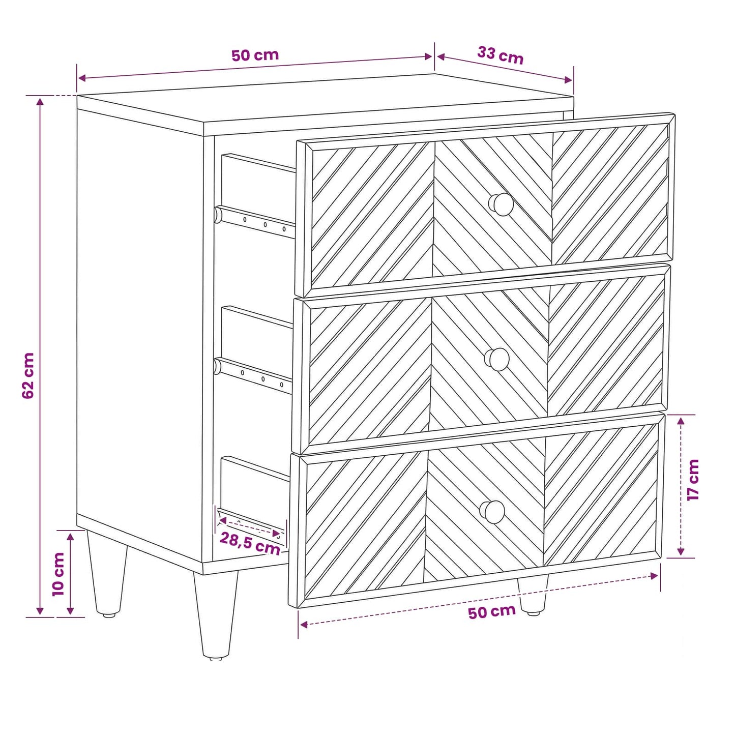 Bedside Table Brown 50 x 33 x 60 cm Solid Mango Wood