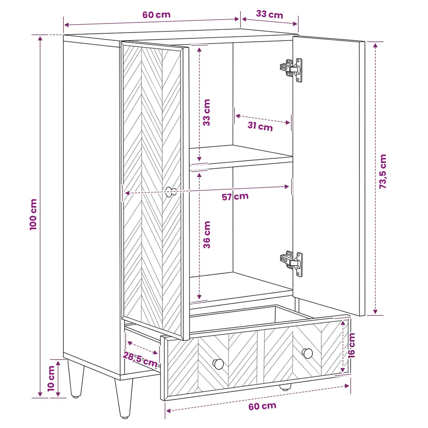Storage Cabinets Brown 60 x 33.5 x 100 cm Solid Mango Wood