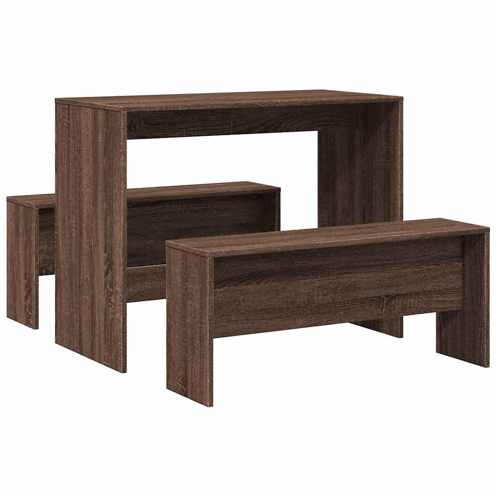 vidaXL 3 Piece Dining Table and Bench set Brown Oak Engineered Wood