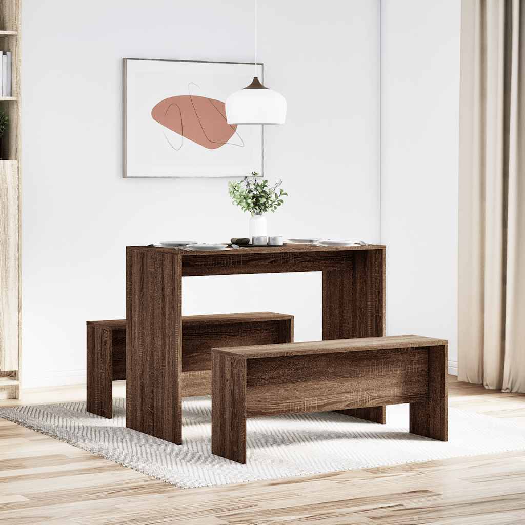 vidaXL 3 Piece Dining Table and Bench set Brown Oak Engineered Wood