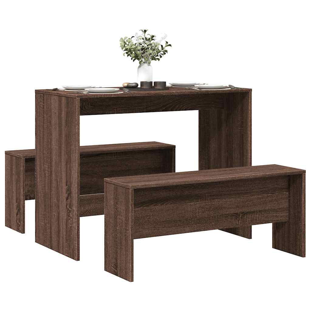 vidaXL 3 Piece Dining Table and Bench set Brown Oak Engineered Wood