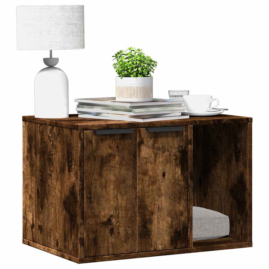 Cat Litter Box Enclosure Smoked Oak 60x40x40 cm Engineered Wood