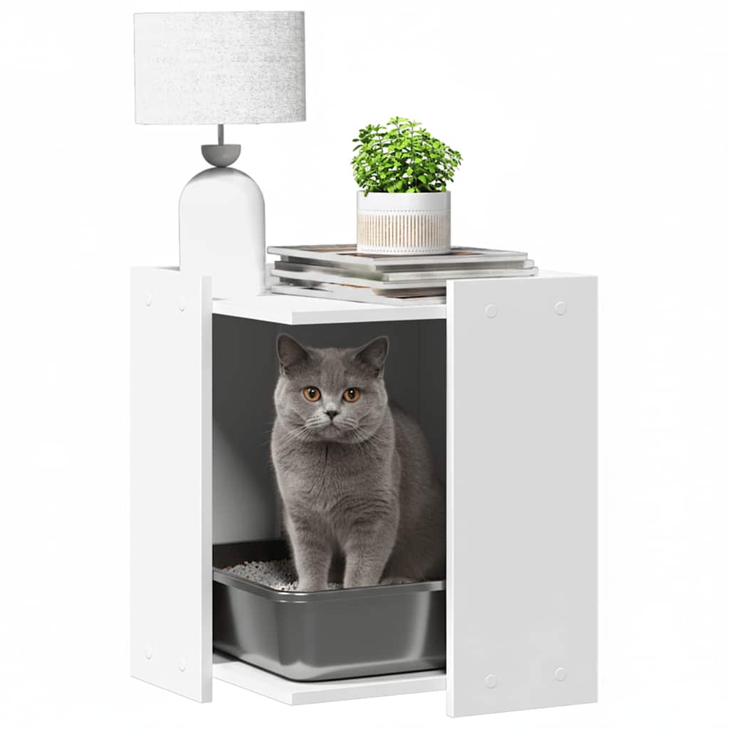 Cat Litter Box Enclosure White 42x42x51 cm Engineered Wood
