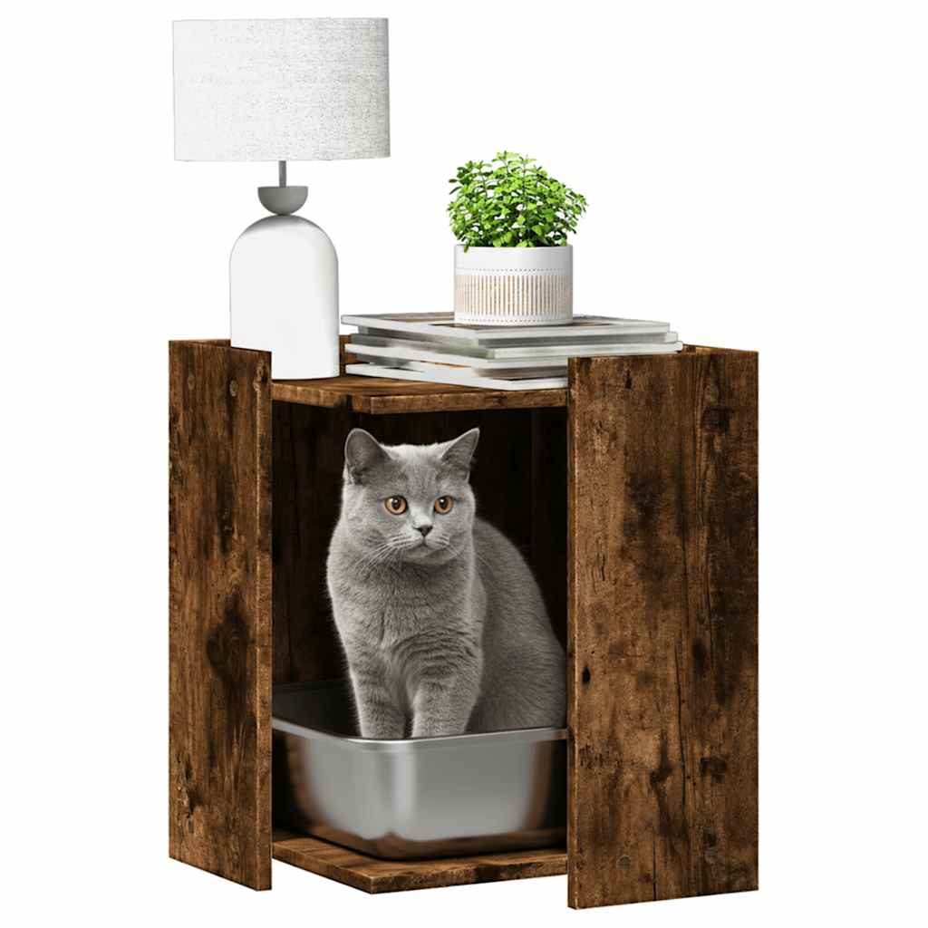 Cat Litter Box Enclosure Smoked Oak 42x42x51 cm Engineered Wood
