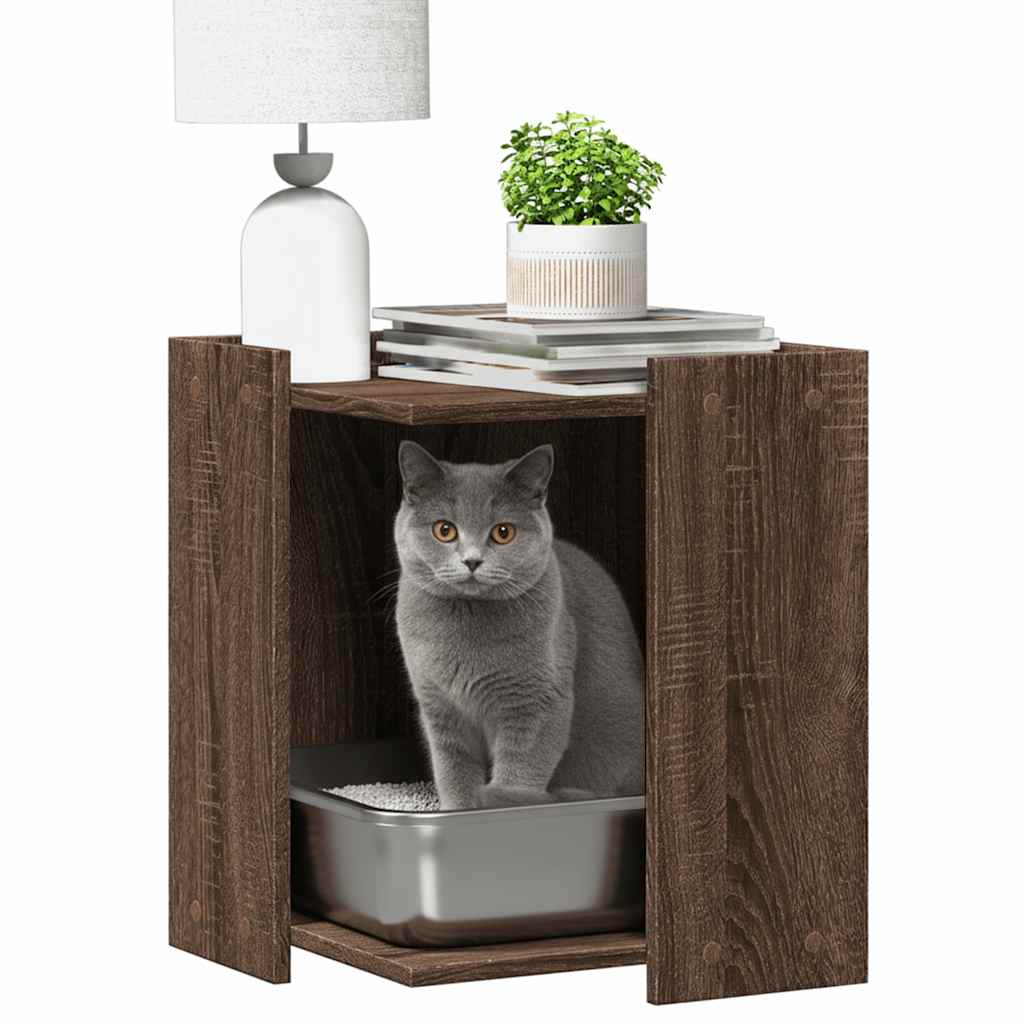 Cat Litter Box Enclosure Brown Oak 42x42x51 cm Engineered Wood