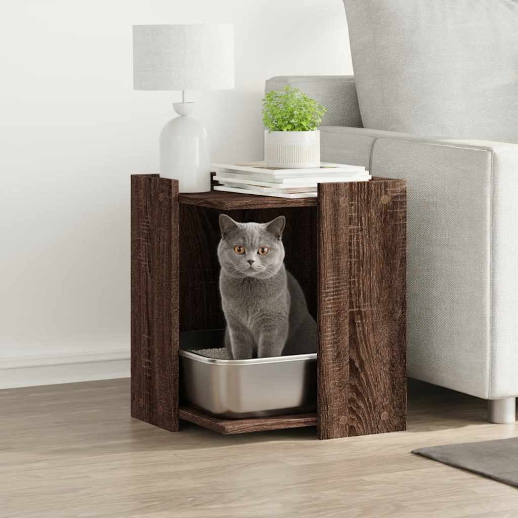 Cat Litter Box Enclosure Brown Oak 42x42x51 cm Engineered Wood