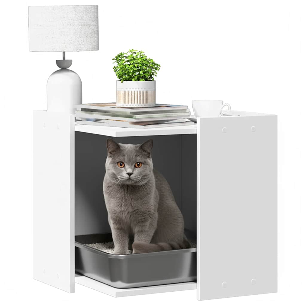 Cat Litter Box Enclosure White 53x53x51 cm Engineered Wood