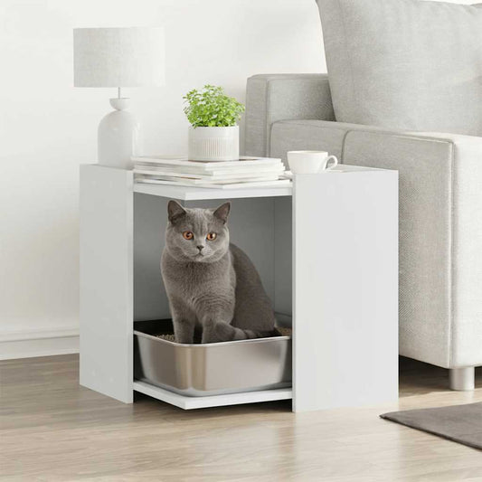 Cat Litter Box Enclosure White 53 x 53 x 51 cm Engineered Wood