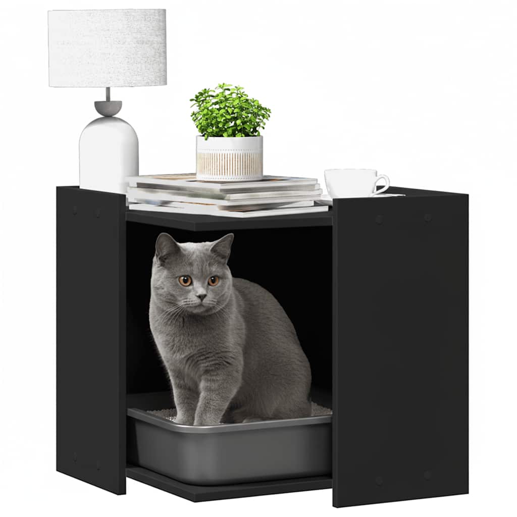 Cat Litter Box Enclosure Black 53x53x51 cm Engineered Wood