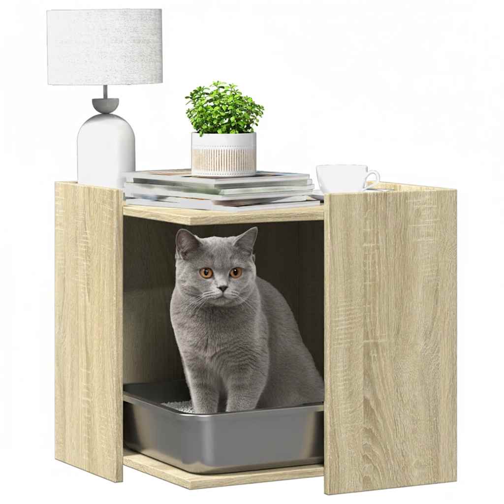 Cat Litter Box Enclosure Sonoma Oak 53x53x51 cm Engineered Wood