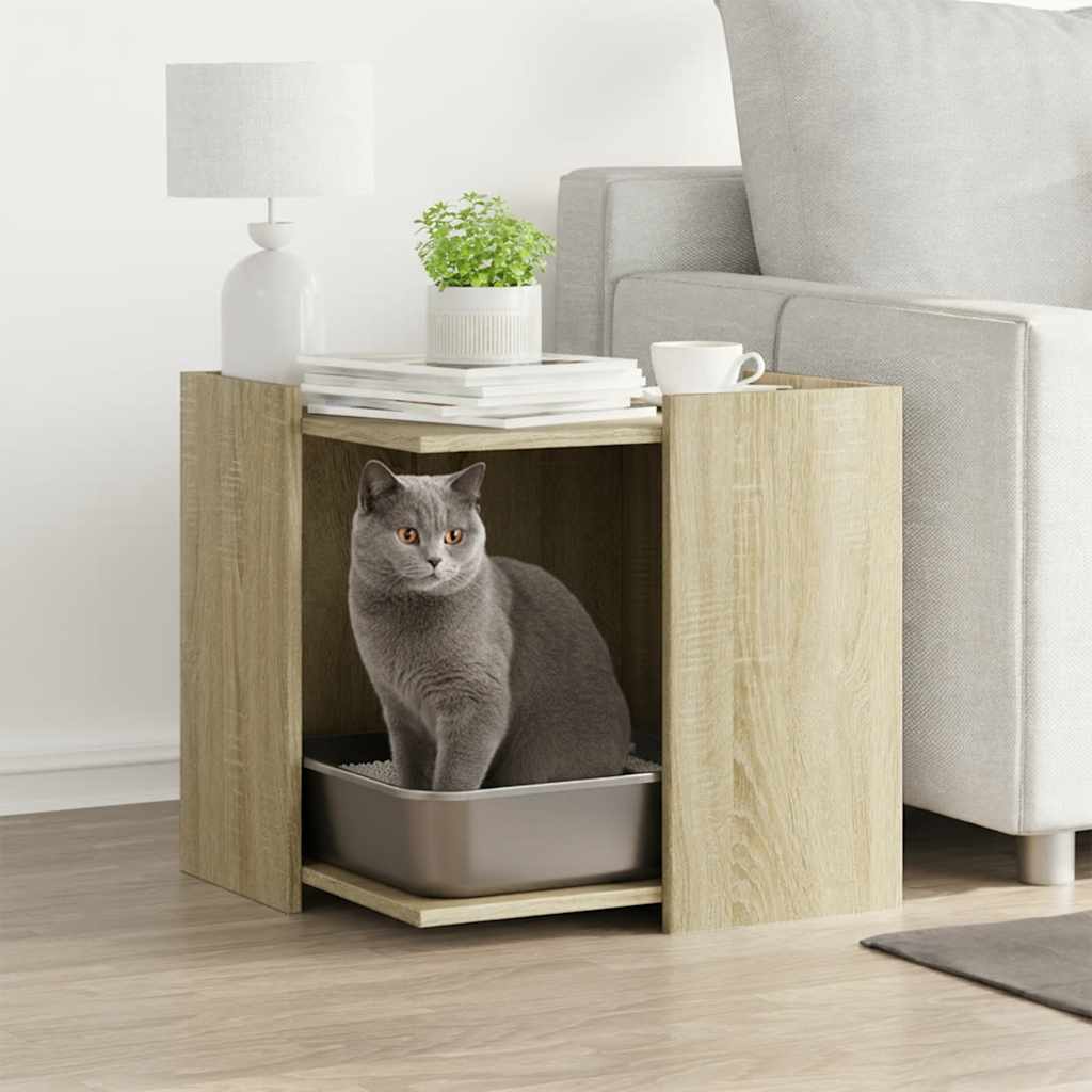 Cat Litter Box Enclosure Sonoma Oak 53x53x51 cm Engineered Wood