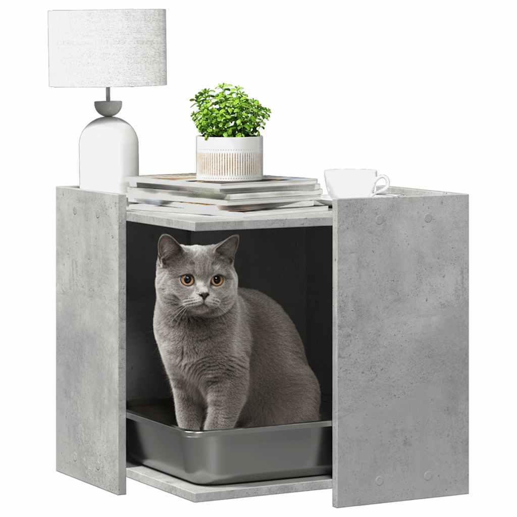 Cat Litter Box Enclosure Concrete Grey 53x53x51 cm Engineered Wood