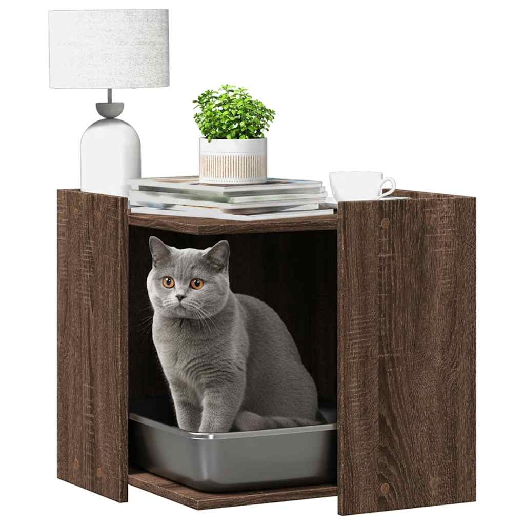 Cat Litter Box Enclosure Brown Oak 53x53x51 cm Engineered Wood
